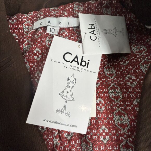 CAbi 525 Womens Brown One-Button Blazer Jacket Size 10 Red Patterned Lining New - Picture 4 of 10